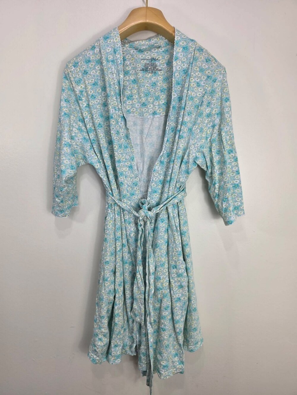 Breakfast In Bed Light Blue Floral Robe - Women's Soft Kimono Robe